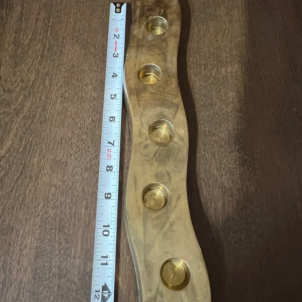 CRATE & BARREL Heavy Brass Colored Wavy Centerpiece Tapered Candle Holder 13
